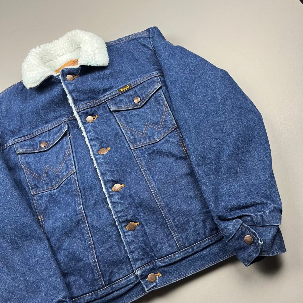 Vintage Wrangler Denim Sherpa Jacket Mens S Blue Western Trucker 74255PW